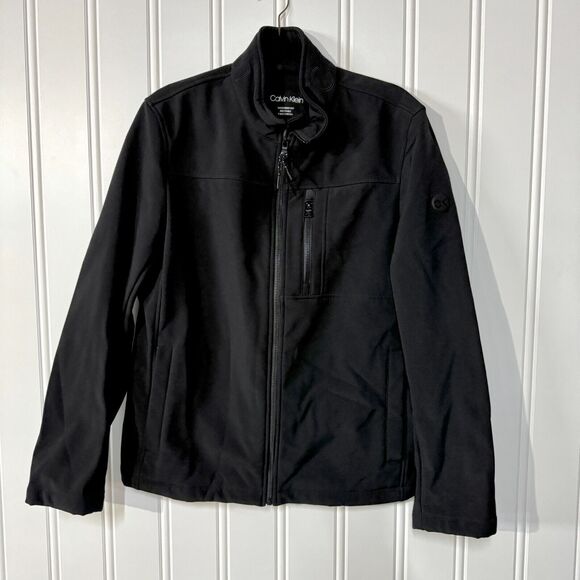 CALVIN KLEIN Jacket Mens Sz S Black Water Resistance Soft Shell Stretch Zip Up